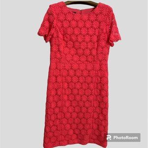 Talbots size 14P  pink short sleeve floral lace sheath dress
